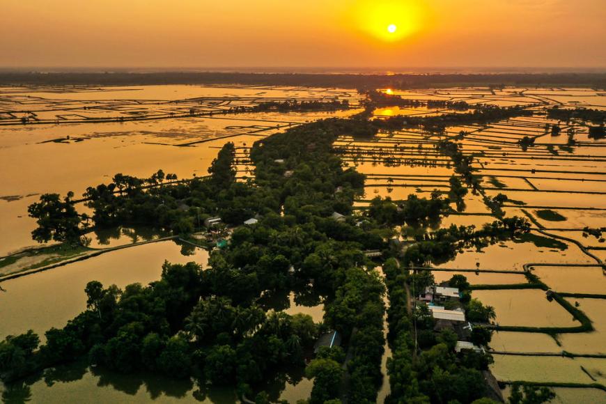 Extensive shrimp farms near Khulna, Bangladesh